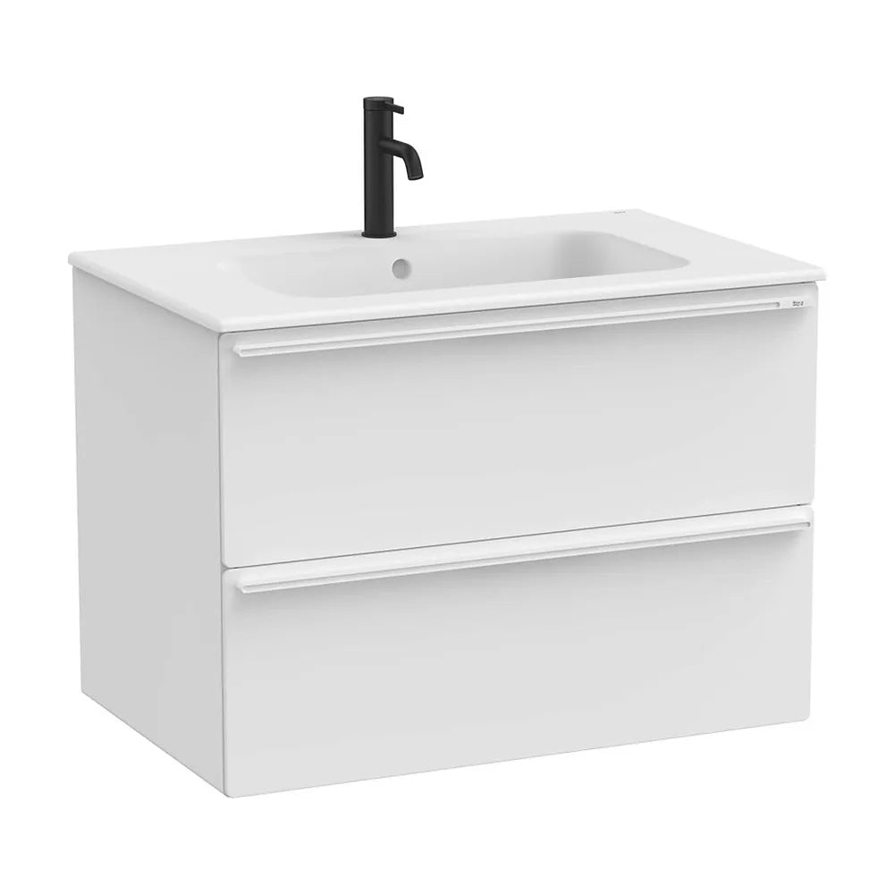 Mueble base suspendido con dos cajones y lavabo porcelana blanco mate 81x51x56 cm Roca - Vista 2