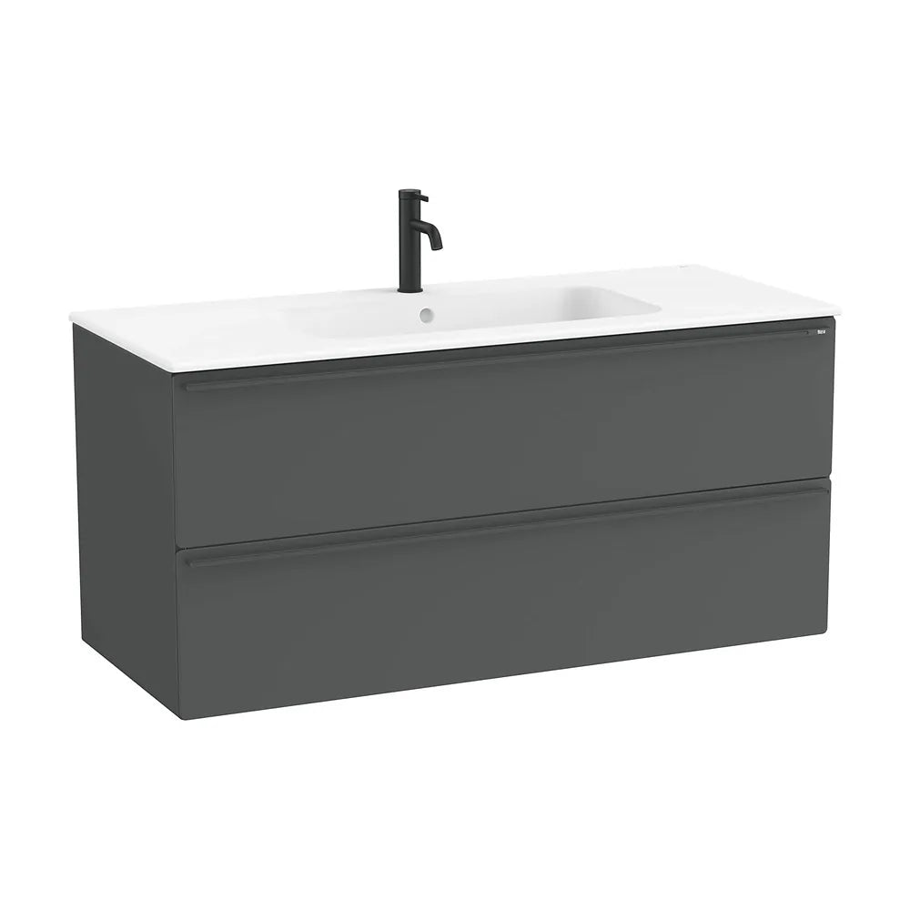 Mueble base suspendido con dos cajones y lavabo porcelana blanco mate 121x51x58 cm Roca - Vista 2