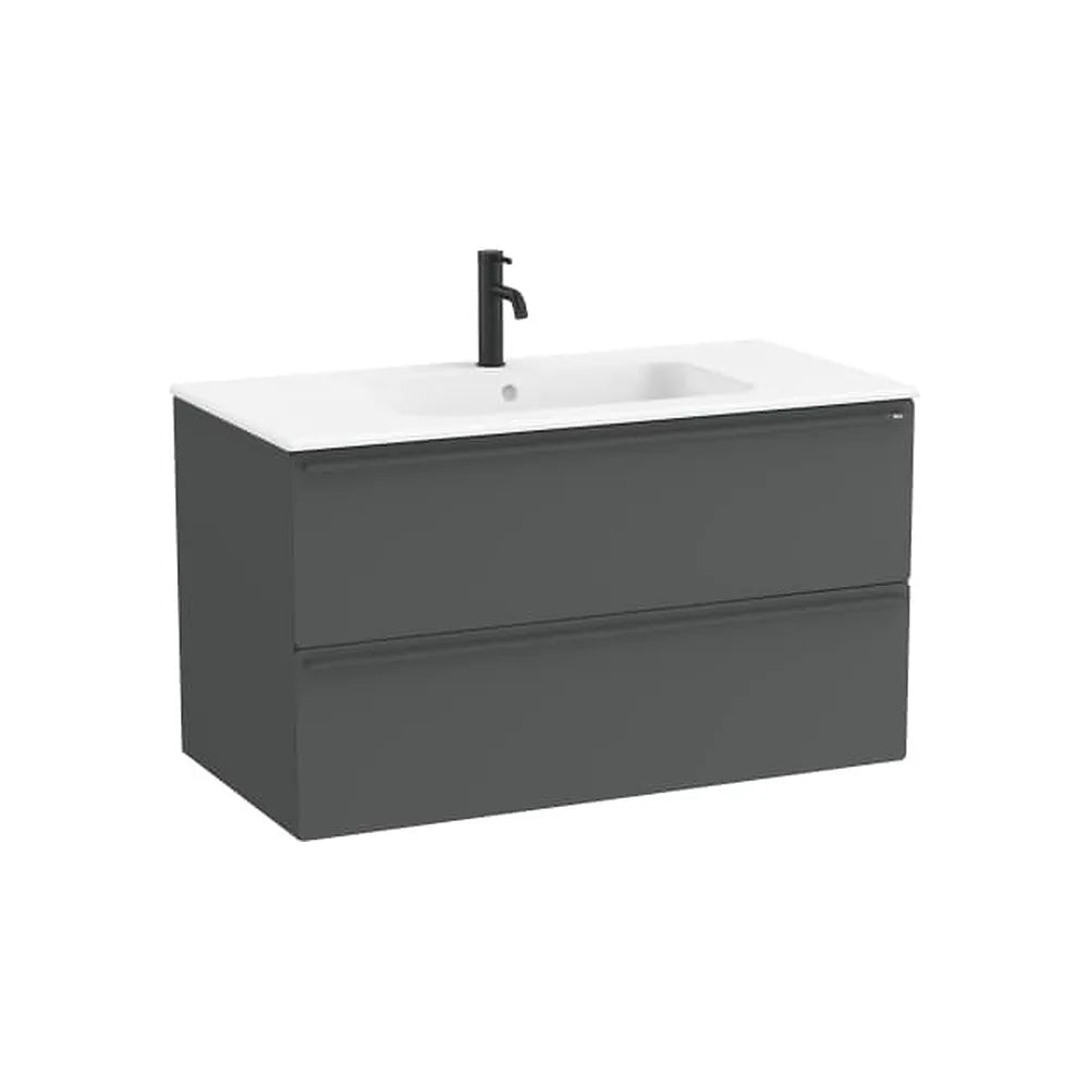 Mueble base suspendido con dos cajones y lavabo porcelana blanco mate 101x51x56 cm Roca - Vista 1