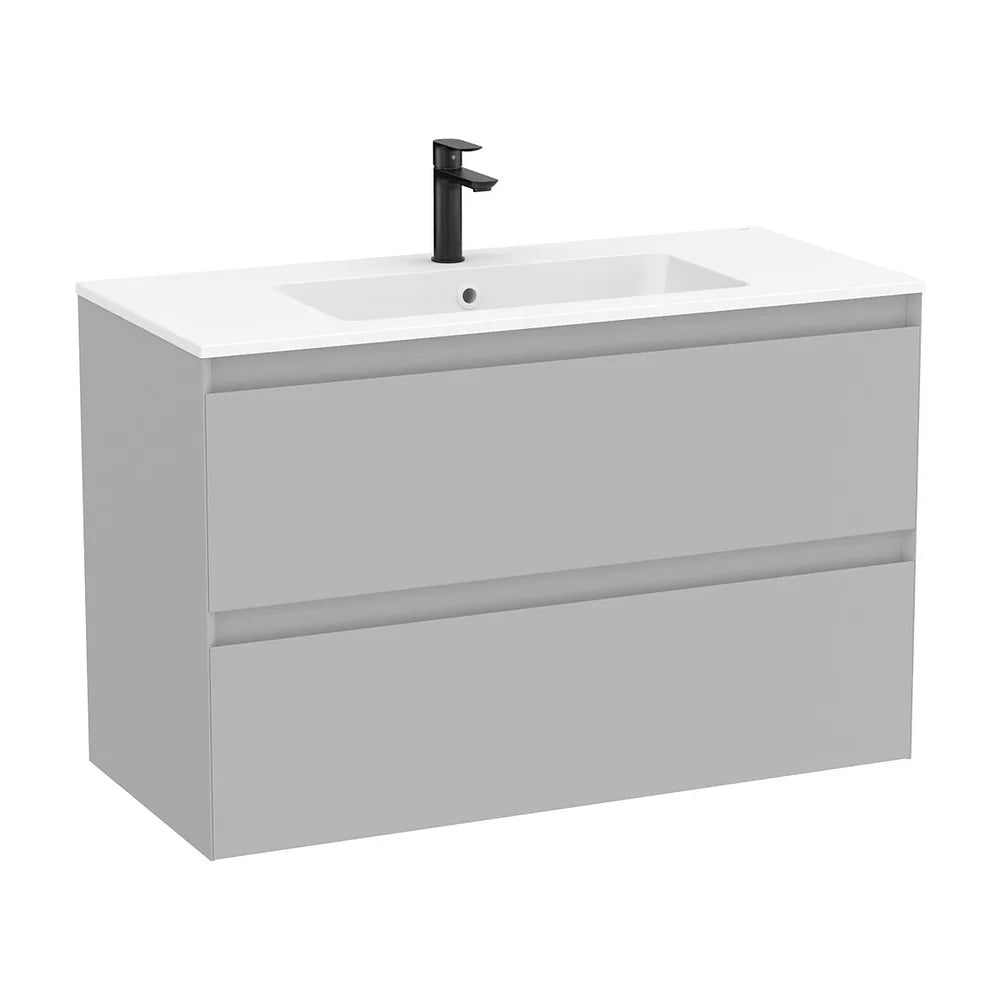 Mueble base suspendido dos cajones lavabo porcelana blanco 101x46x65 cm Roca - Vista 2