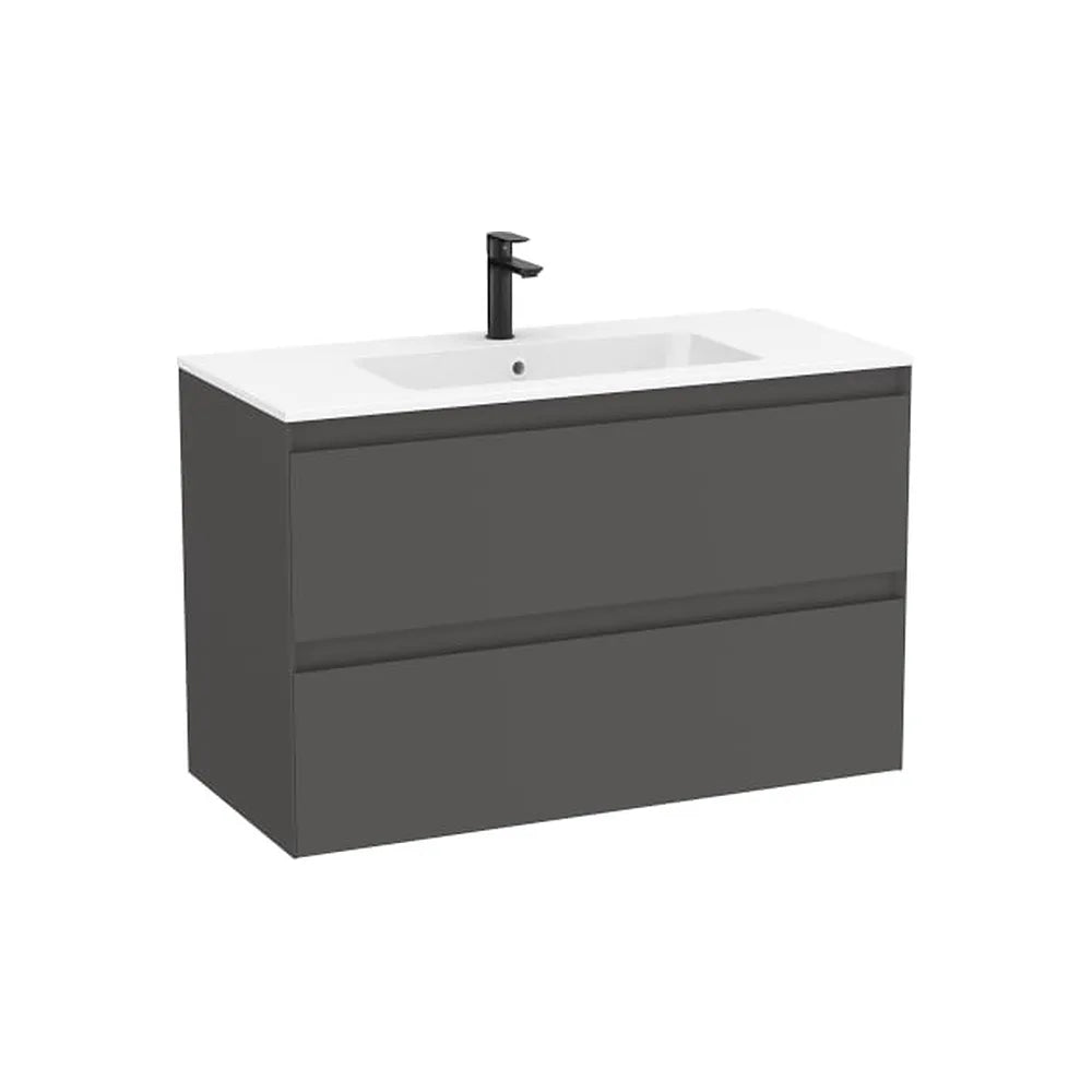 Mueble base suspendido con dos cajones y lavabo porcelana blanco 101x46x65 cm Roca - Vista 1