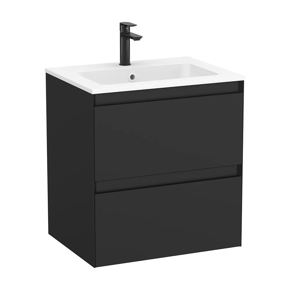Mueble base suspendido con dos cajones y lavabo de porcelana blanco 61x46x65 cm Roca - Vista 2