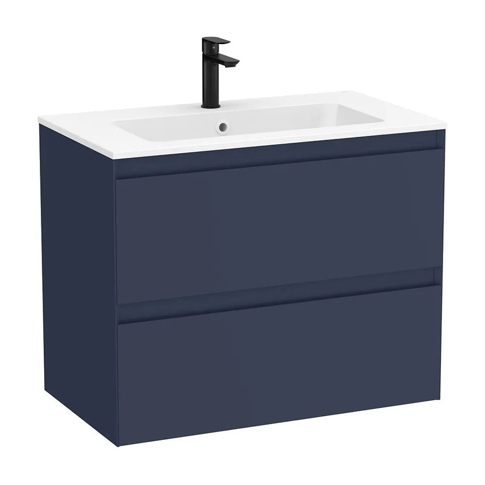 Mueble base suspendido con dos cajones y lavabo de porcelana blanco 81x46x65 cm Roca - Vista 2