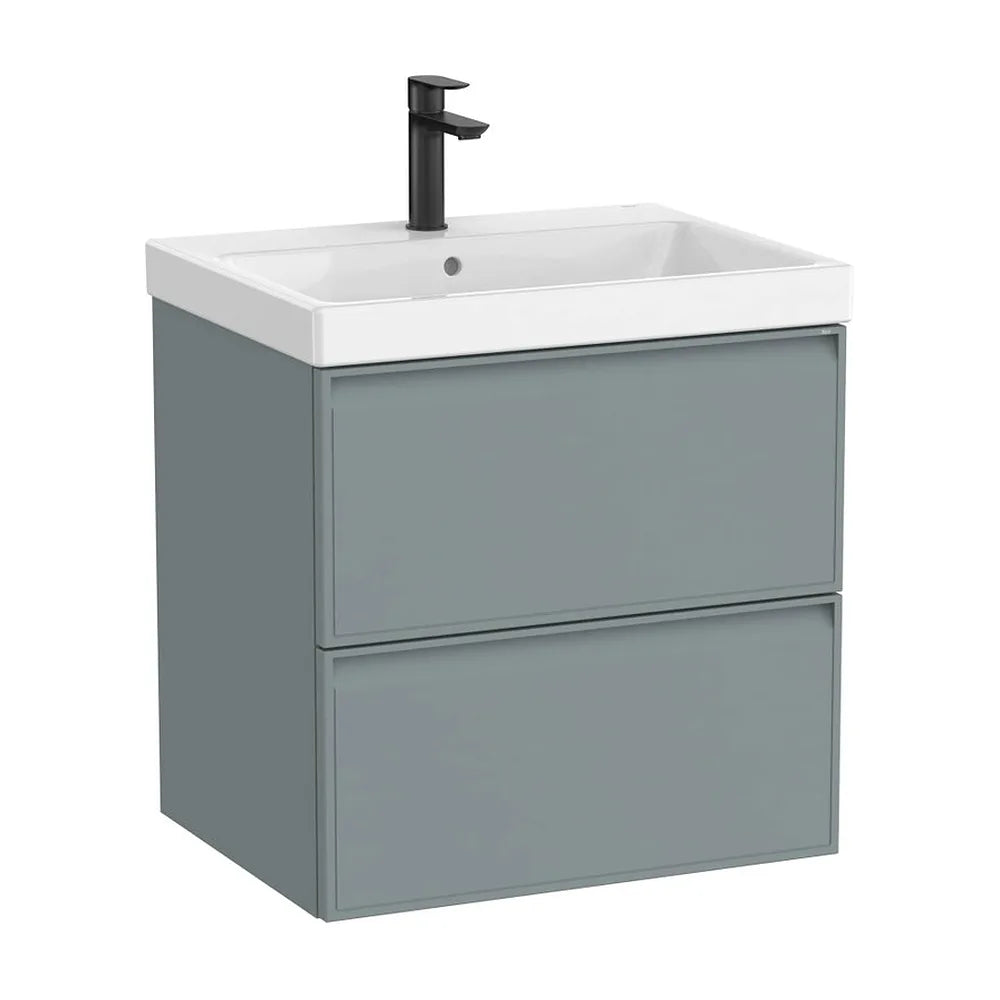 Mueble base suspendido con lavabo cuadrado Fineceramic dos cajones 60x46x62 cm Roca - Vista 2