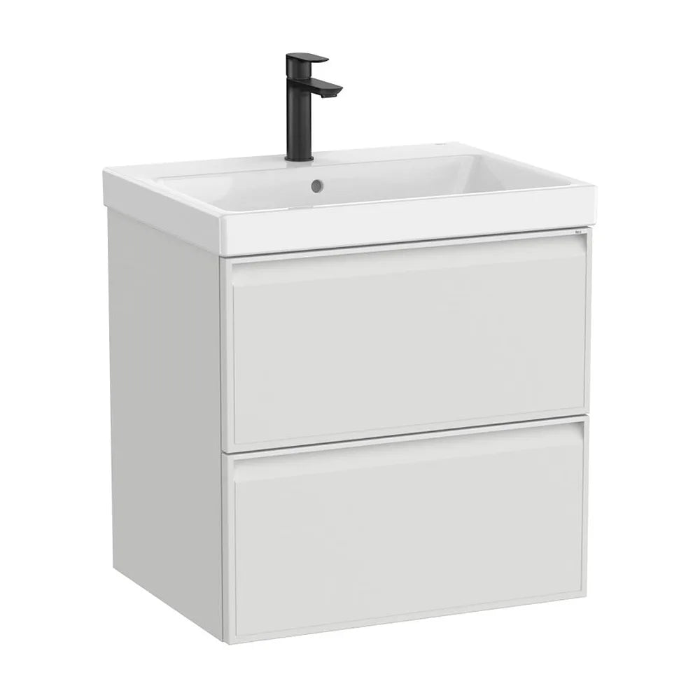 Mueble base suspendido con dos cajones y lavabo cuadrado de Fineceramic gris piedra 60x46x62 cm Roca - Vista 2