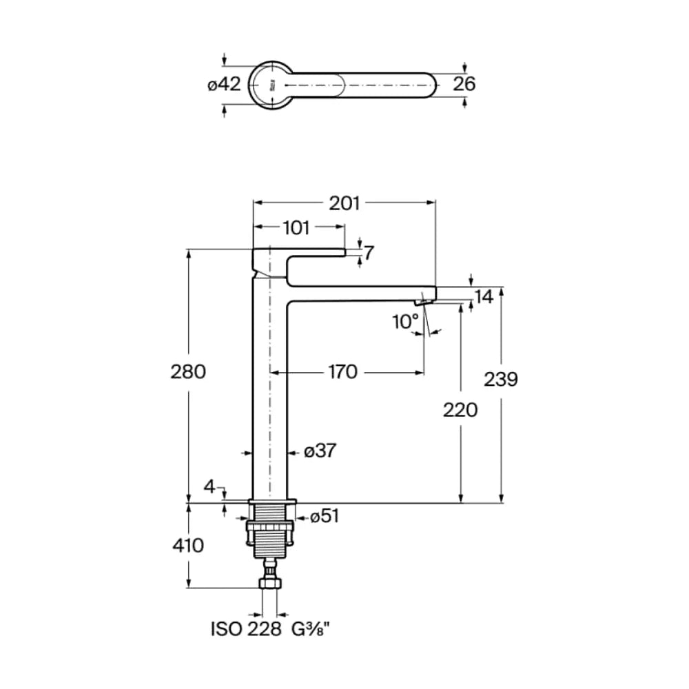 Grifería Monomando para Lavabo Caño Alto Cuerpo Liso Negro Mate Roca - Vista 4