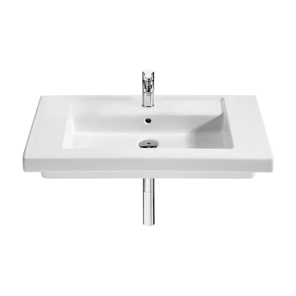 Lavabo con un conjunto de fijaciones de 80 cm fabricado en porcelana de color blanco Prisma Roca - Vista 1