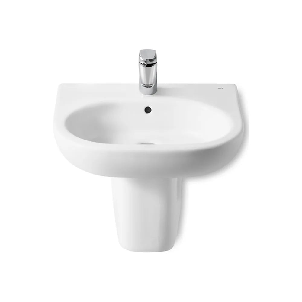 Lavabo con semipedestal de 55 cm fabricado en porcelana de color blanco Meridian Roca - Vista 1