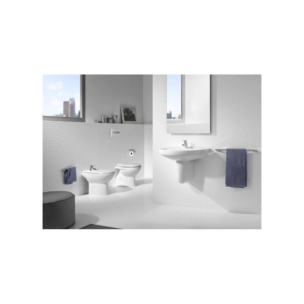 Lavabo con semipedestal de 65 cm fabricado en porcelana de color blanco Victoria Roca - Vista 4