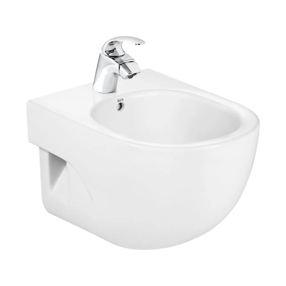 Bidet compacto de instalación suspendida de 36 cm fabricado en porcelana de color blanco Meridian Roca - Vista 1