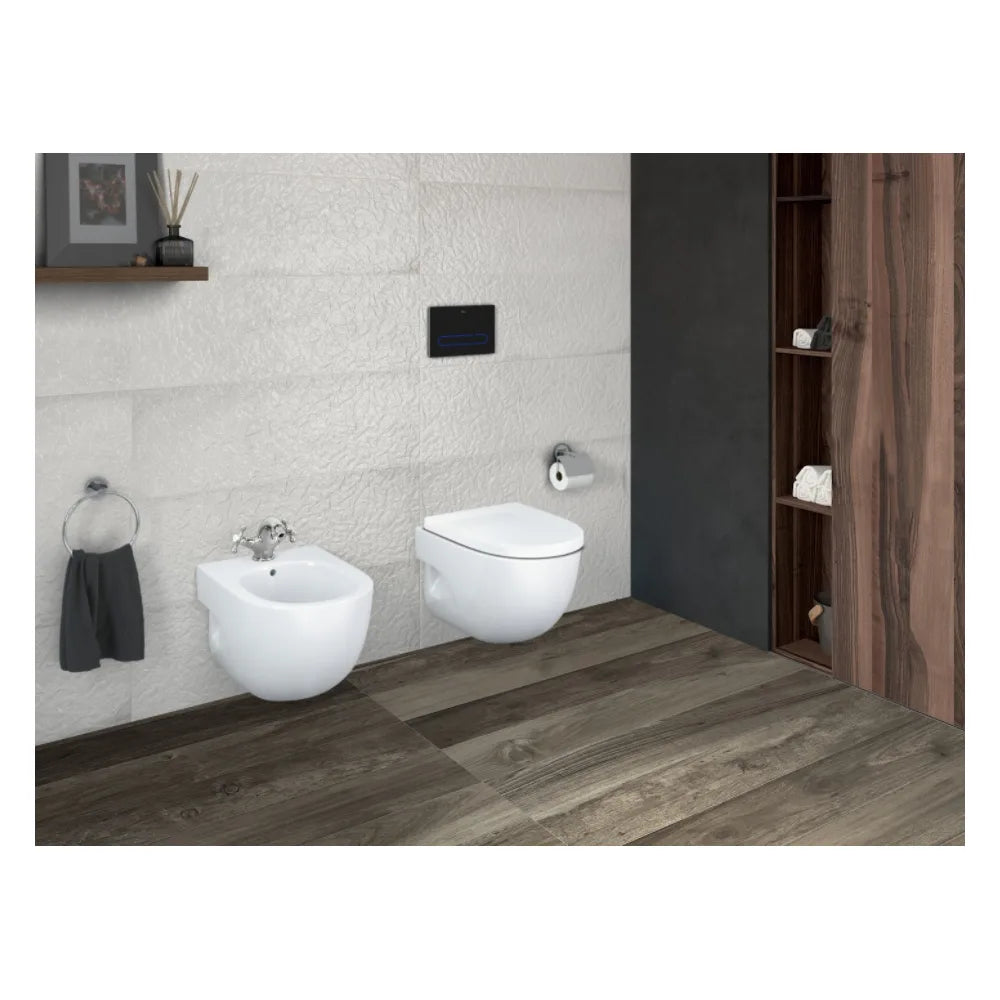 Bidet compacto de instalación suspendida de 36 cm fabricado en porcelana de color blanco Meridian Roca - Vista 3