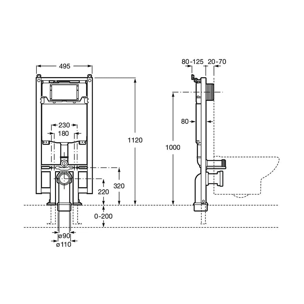 Soporte con cisterna de doble descarga para espacios públicos Duplo WC Compact One Roca - Vista 2