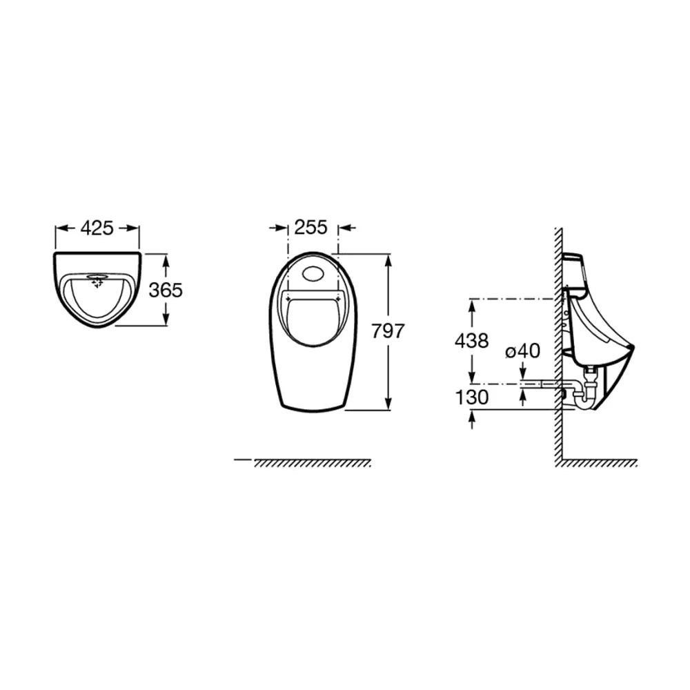 Urinario de alimentación pilas de 42,5 cm fabricado en porcelana de color blanco Euret Roca - Vista 3