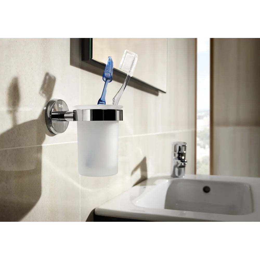Portavaso y vaso de pared de 7,8 cm fabricado en metal y cristal con acabado brillante Twin Roca - Vista 2
