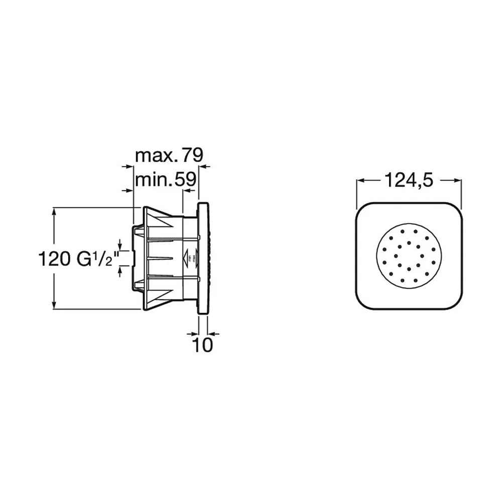 Jet orientable de forma cuadrada de 12,4 cm fabricado en metal con acabado cromado Puzzle Square Roca - Vista 3
