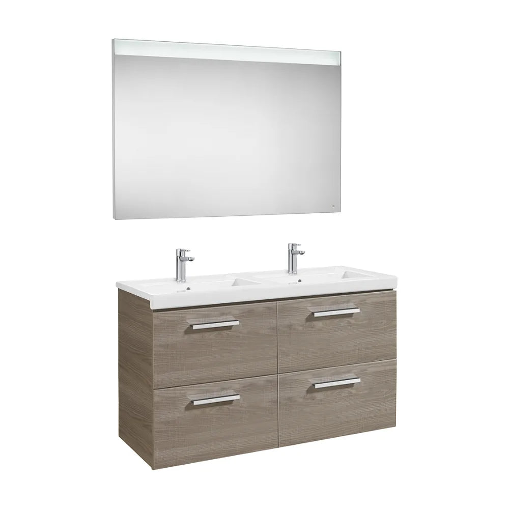 Mueble con doble lavabo y espejo elaborado en aglomerado de baño de 120 cm de color fresno Prisma Roca - Vista 1