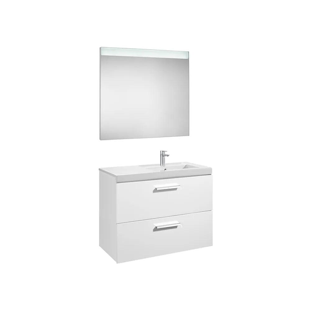 Conjunto de baño con dos cajones y lavabo derecho de 90 cm blanco brillo Pack Prisma Roca - Vista 1