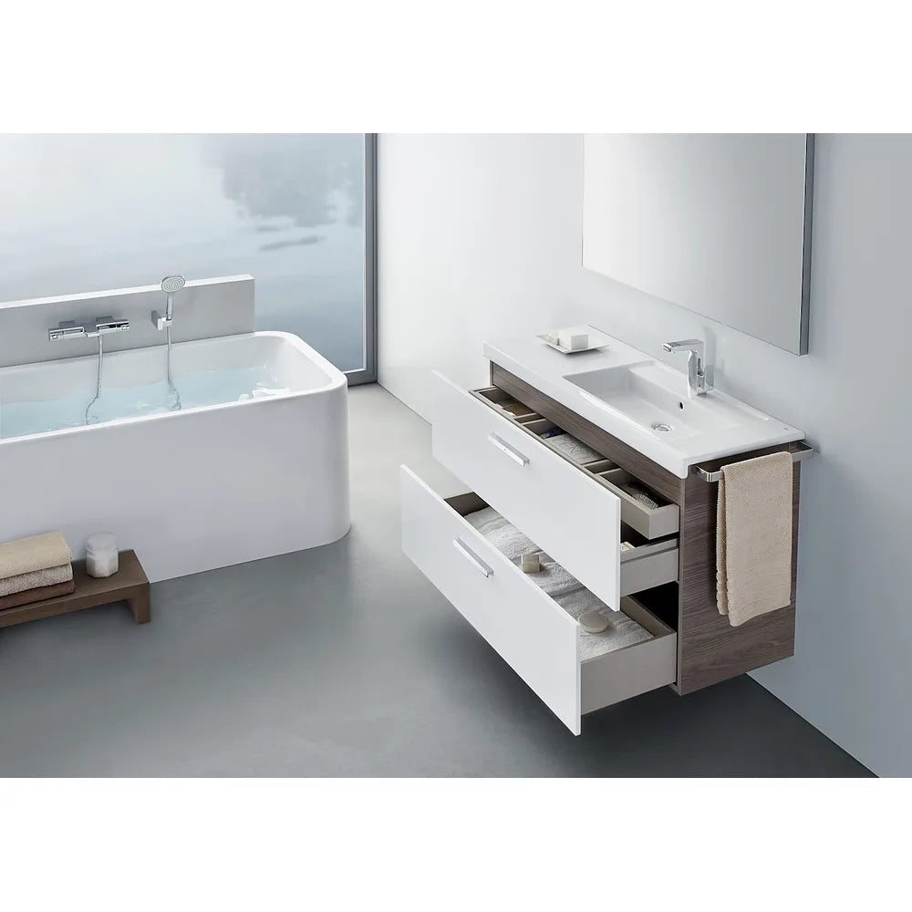 Conjunto de baño de 90 cm con dos cajones y lavabo derecho blanco-fresno Pack Prisma Roca - Vista 3