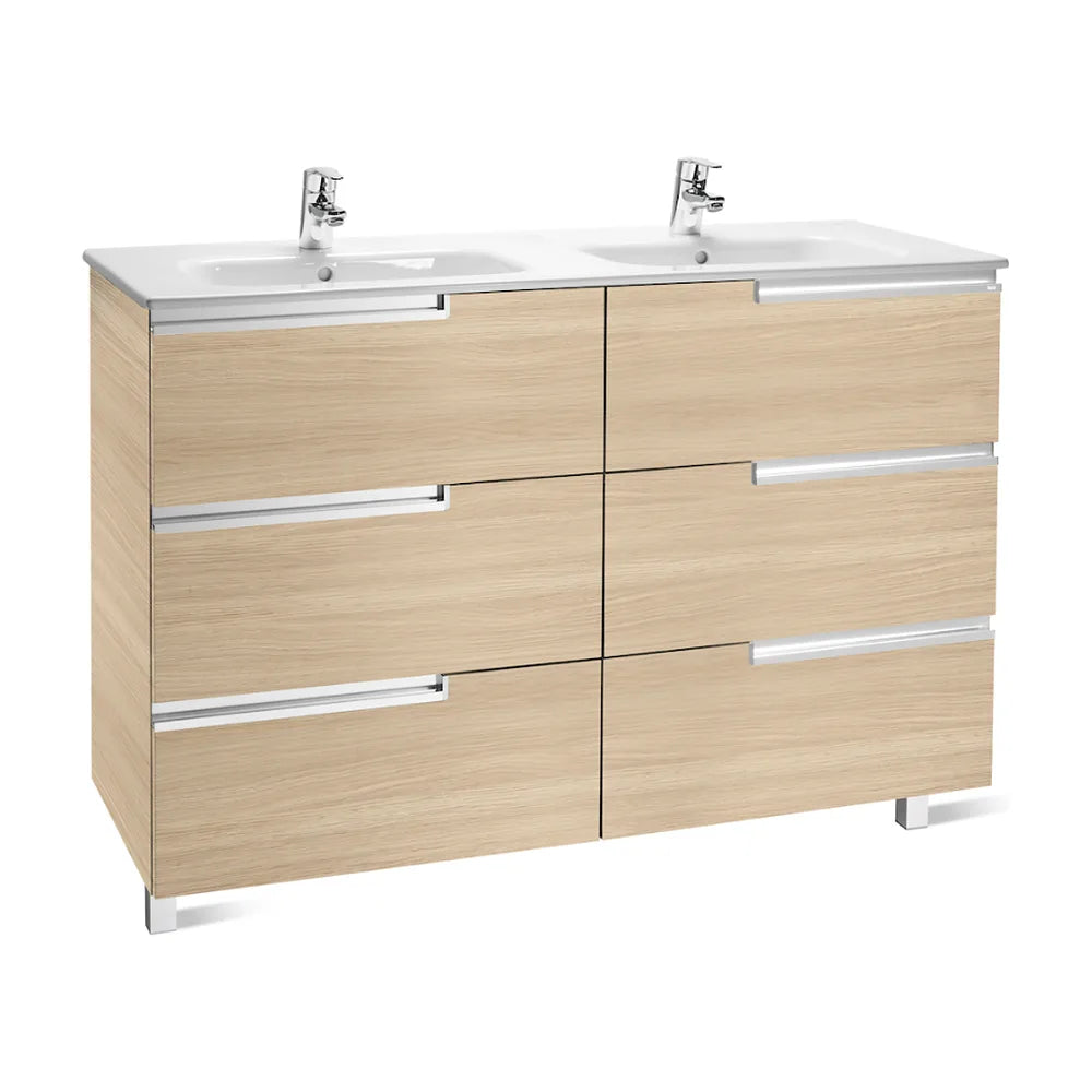 Mueble de baño con lavabo doble y 6 cajones de 120 cm de ancho color roble Unik Family Victoria-N Roca - Vista 1