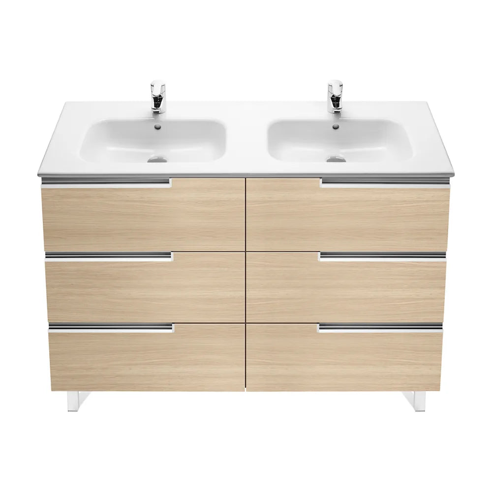 Mueble de baño con lavabo doble y 6 cajones de 120 cm de ancho color roble Unik Family Victoria-N Roca - Vista 3