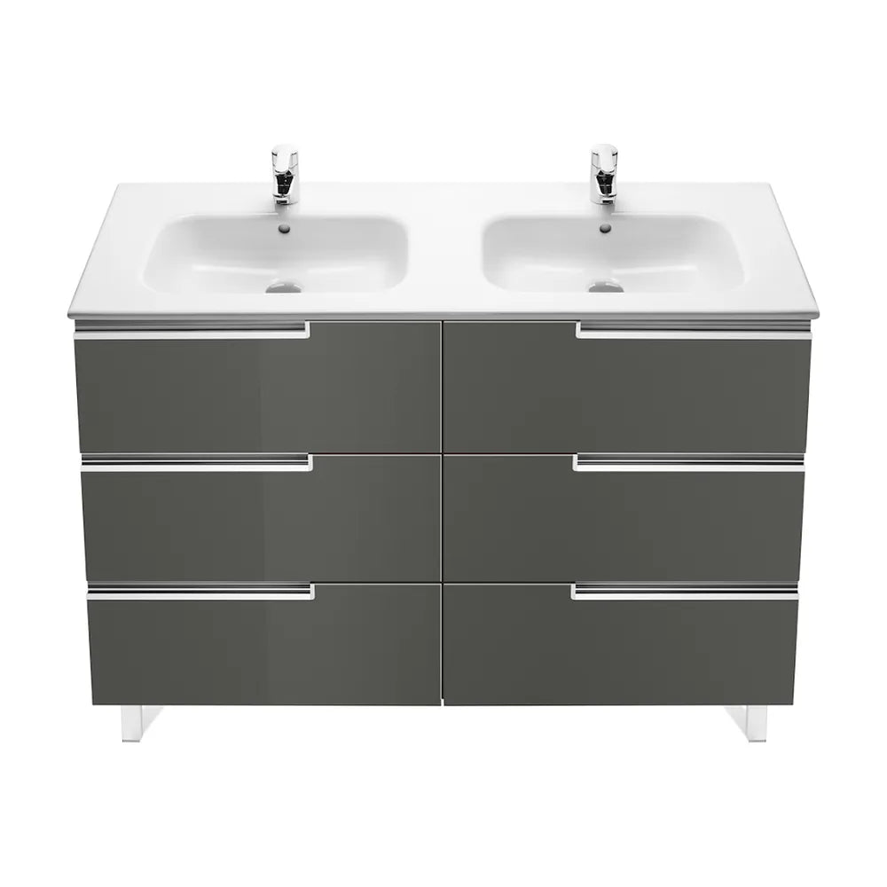 Mueble de baño con lavabo doble de porcelana de 120 cm color gris antracita Unik Family Victoria-N Roca - Vista 3
