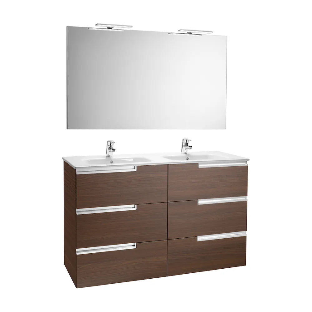 Conjunto de baño con seis cajones y doble lavabo de 120 cm de color wengué Victoria-N Roca - Vista 1