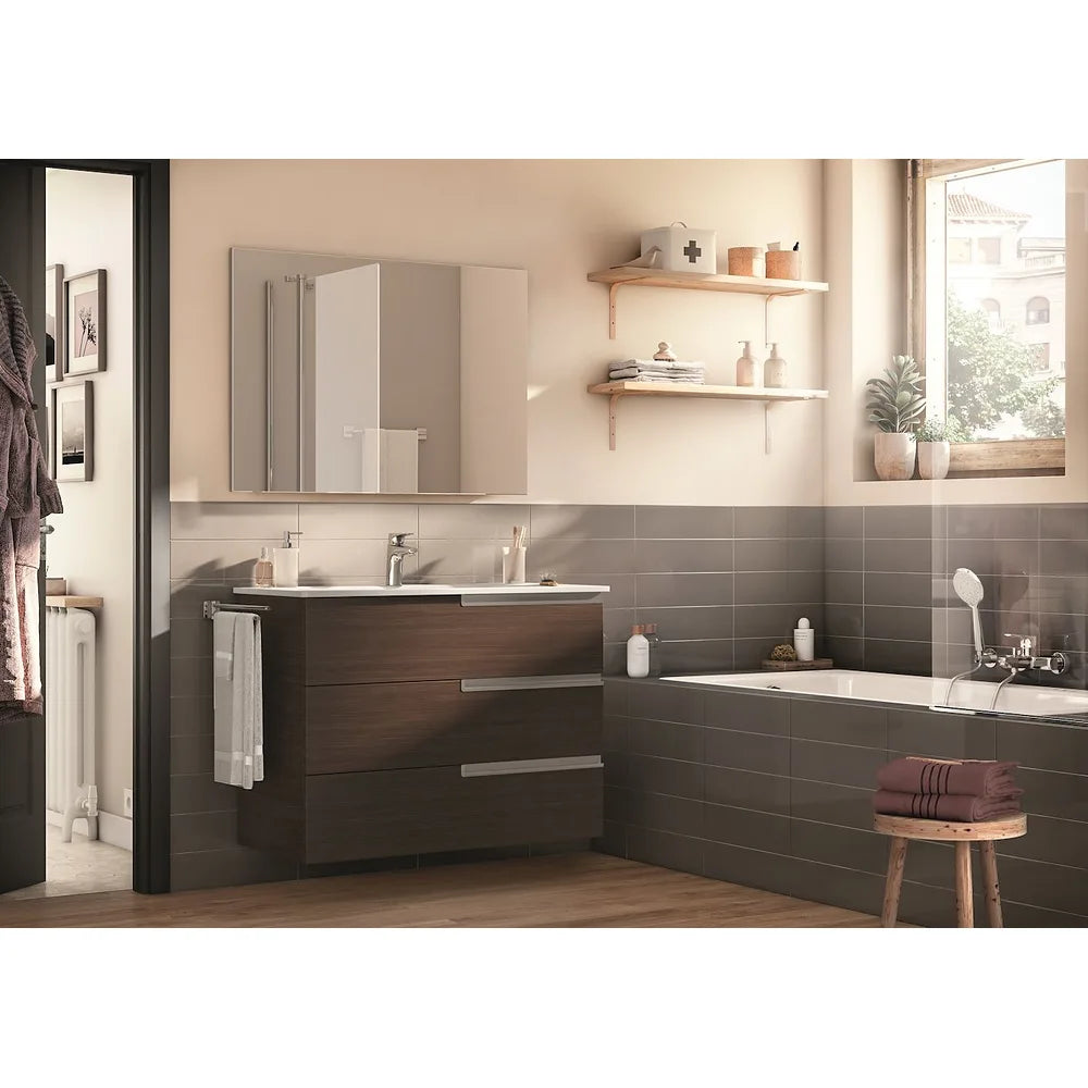 Mueble de baño con lavabo y 3 cajones de 100 cm de ancho color wengué Unik Family Victoria-N Roca - Vista 2