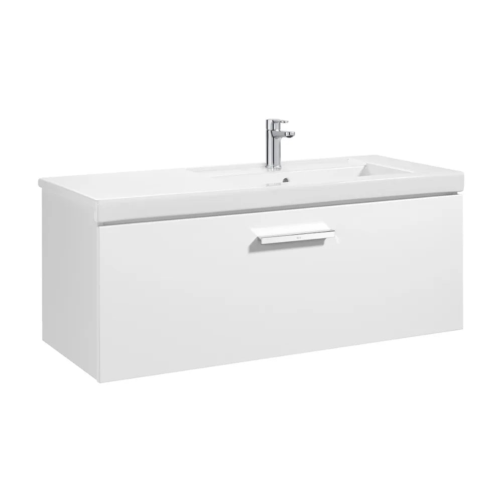 Mueble de baño con lavabo derecho y 1 cajón de 110 cm de ancho color blanco brillo Unik Prisma Roca - Vista 1