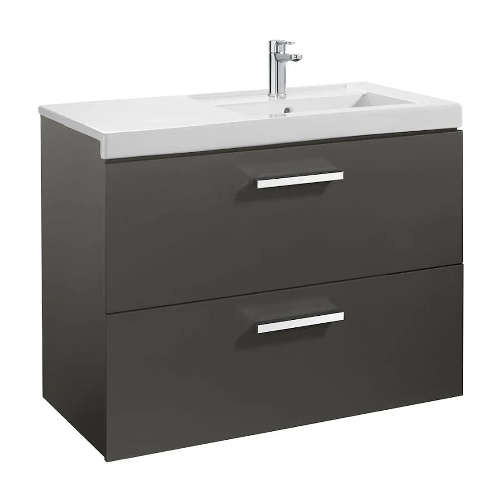 Mueble de baño con lavabo derecho y 2 cajones de 90 cm de ancho color gris antracita Unik Prisma Roca - Vista 1