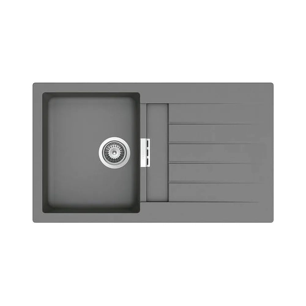 Fregadero de una cubeta con escurridor fabricado en quarzex de color gris Oslo Roca - Vista 1