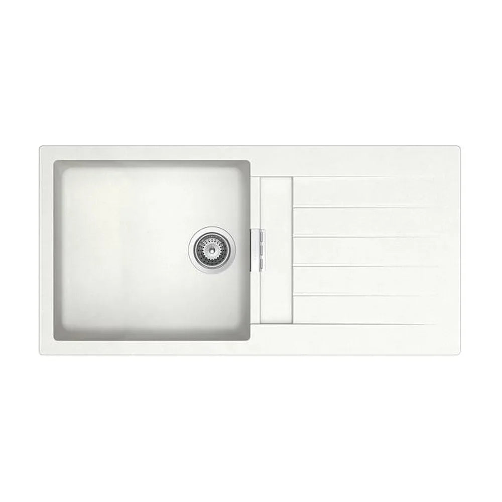 Fregadero de una cubeta con escurridor de 100 cm fabricado en quarzex de color blanco Oslo Roca - Vista 1