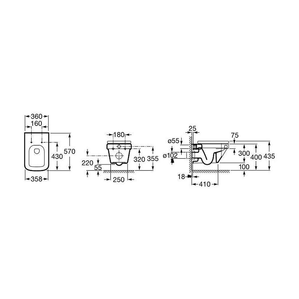 Taza Suspendida con Salida Horizontal Dama 36 cm Blanco Roca - Vista 3
