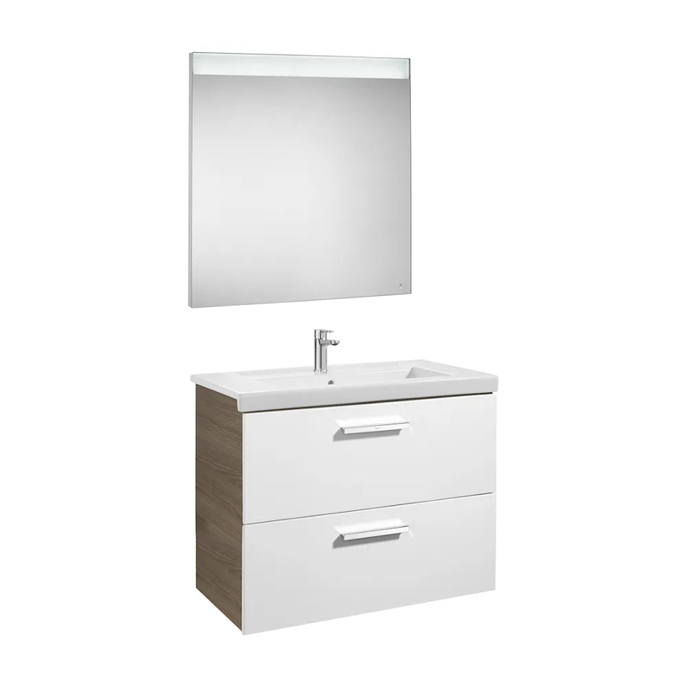 Conjunto de Baño con 2 Cajones y Espejo Led-fresno de 80 cm Colección Prisma Blanco Roca - Vista 1