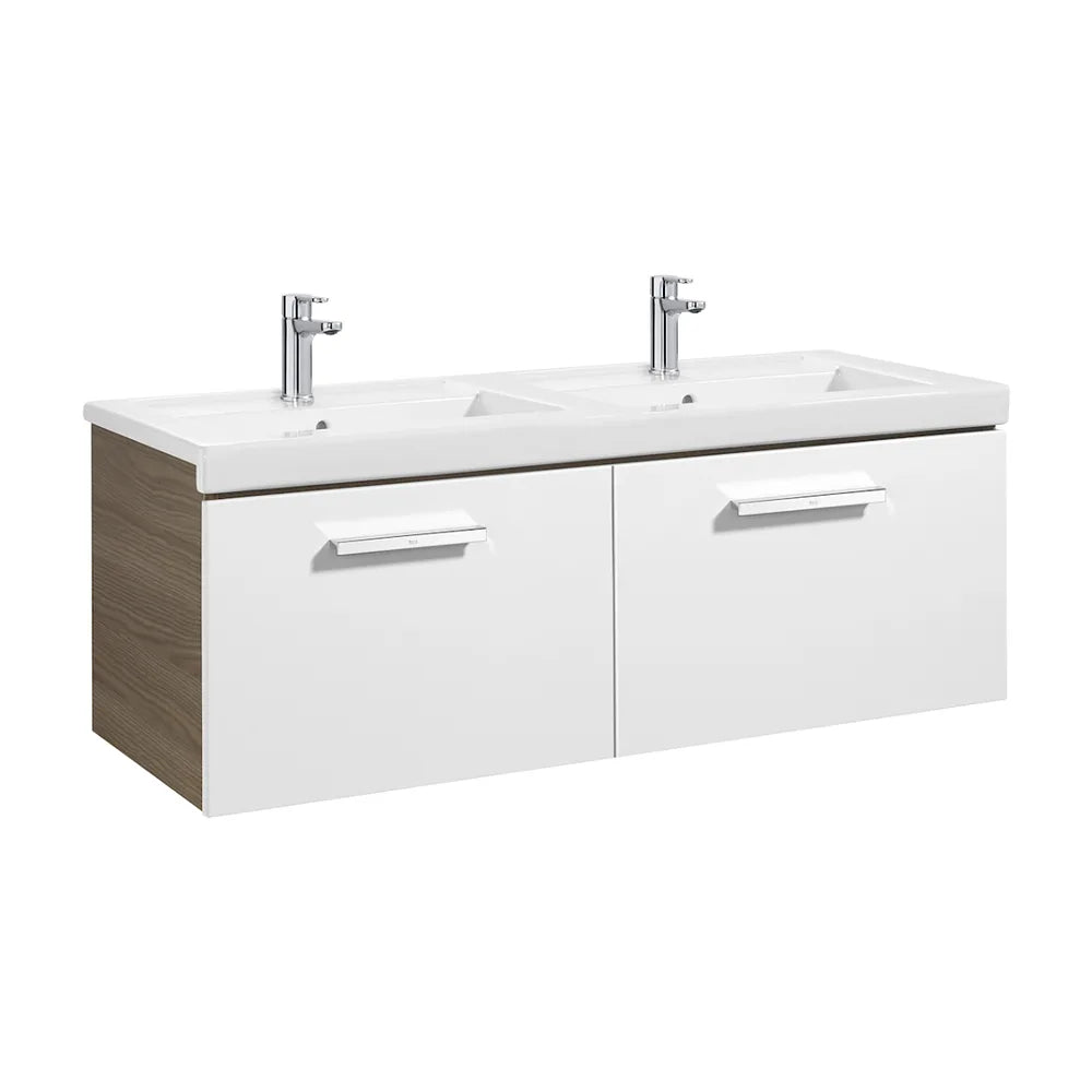 Mueble de Baño con Lavabo Doble y 2 Cajones -fresno Unik de 120 cm Colección Prisma Blanco Roca - Vista 1