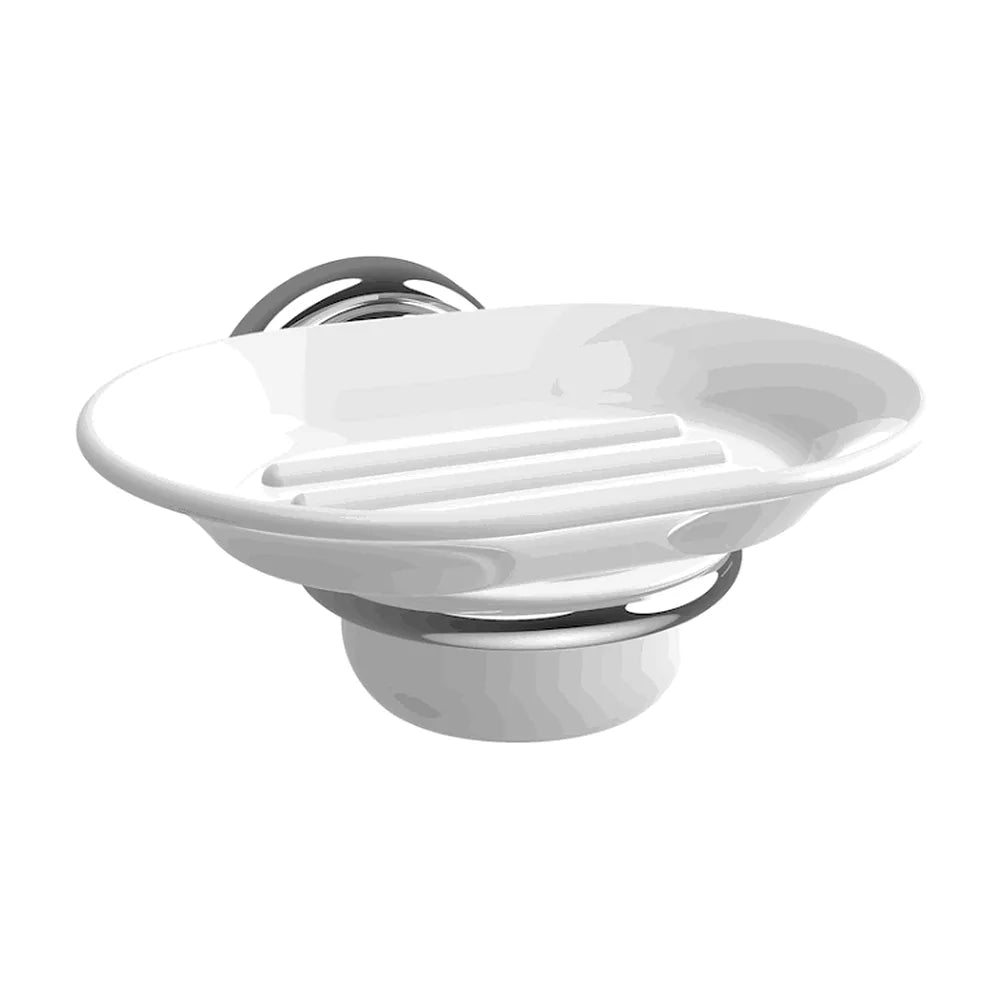 Jabonera de pared de 13,4 cm fabricada en porcelana y metal de color blanco Carmen Roca - Vista 1