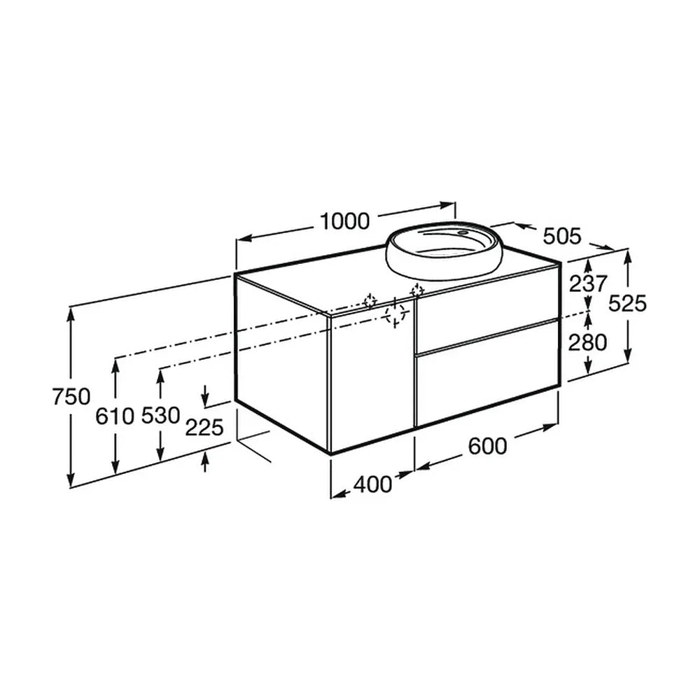 Mueble de Baño Suspendido con Lavabo Sobre Encimera y 2 Cajones de 100 cm Colección Beyond Roca - Vista 6