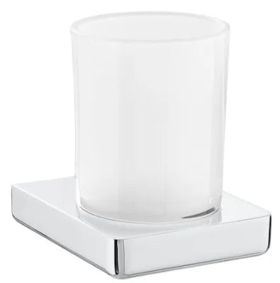 Portavaso y vaso de pared de 10,5 cm fabricado en metal y cristal con acabado brillante Tempo Roca - Vista 1