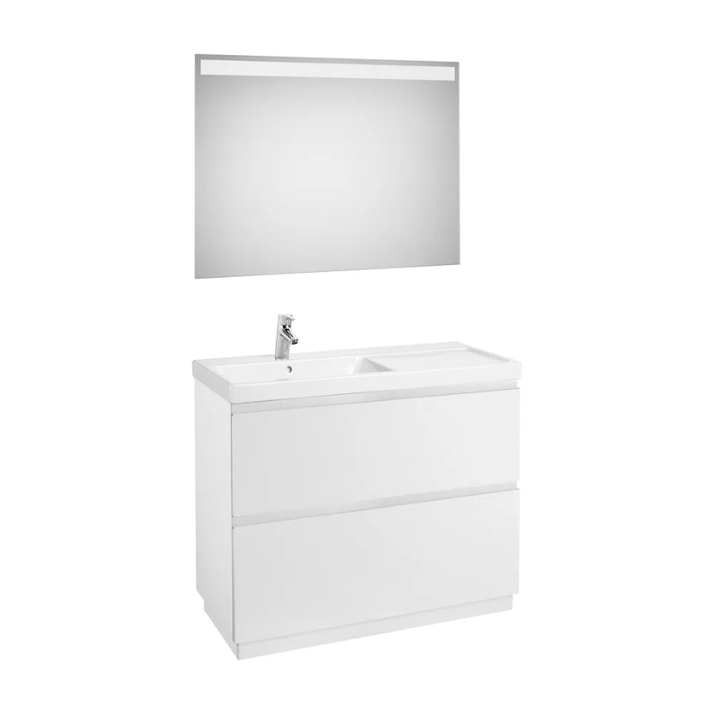 Conjunto de baño de 100 cm con lavabo izquierdo y dos cajones en acabado blanco brillo Lander Roca - Vista 1