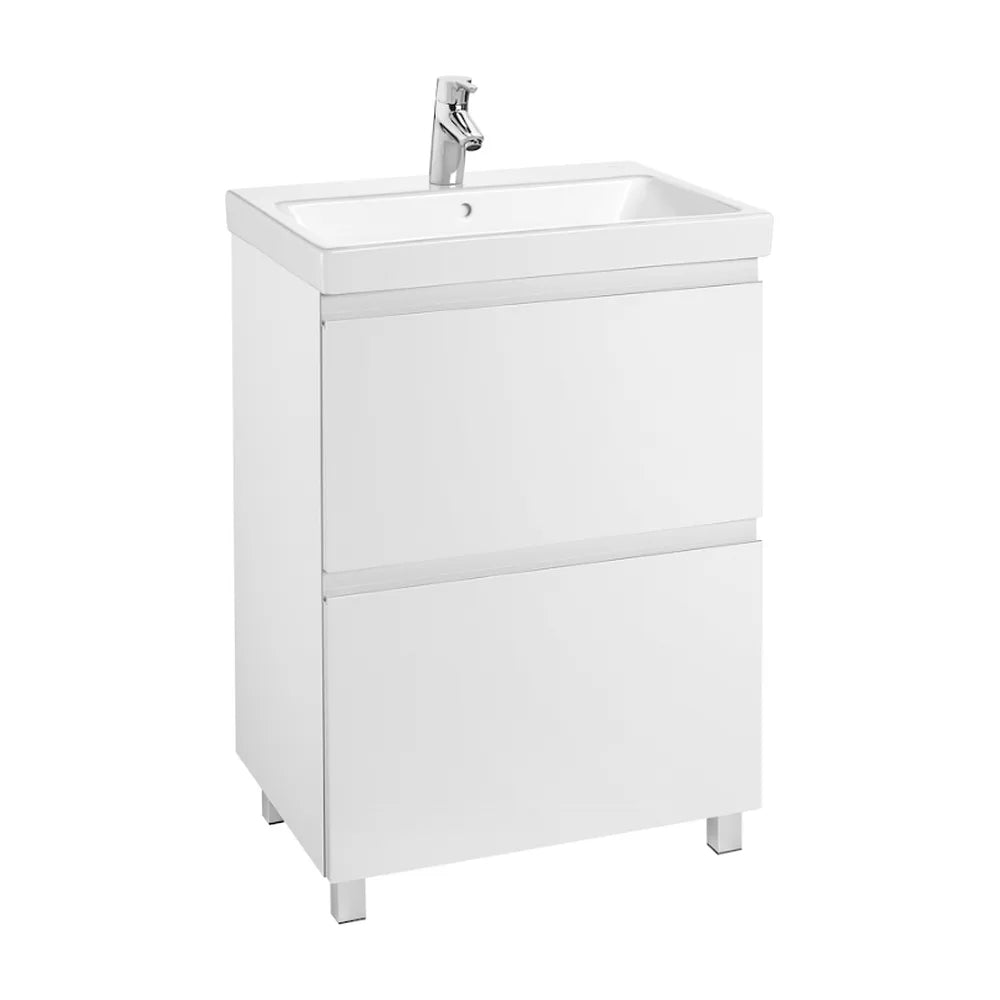 Mueble de baño con lavabo y 2 cajones de 60 cm de ancho color blanco brillo Lander Roca - Vista 2