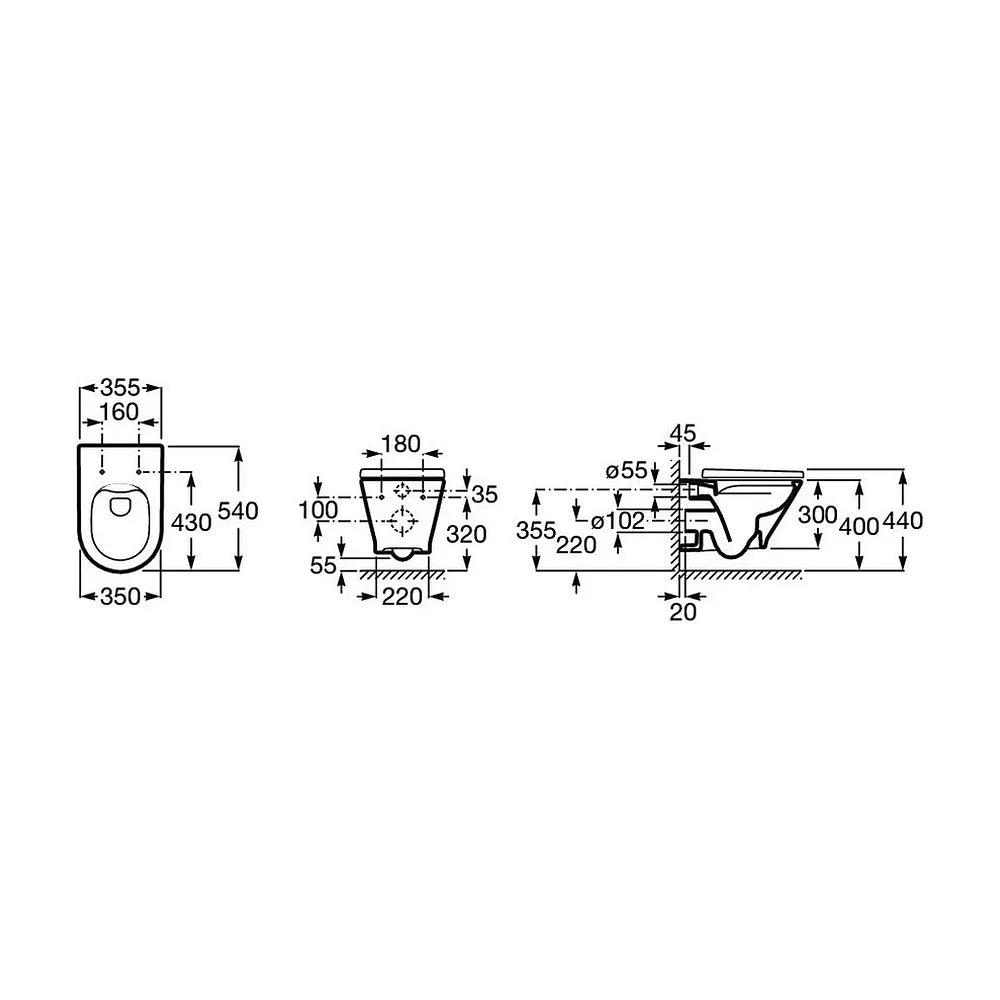 Inodoro Suspendido de Porcelana Rimless Salida Horizontal The Gap Round Blanco Roca - Vista 2