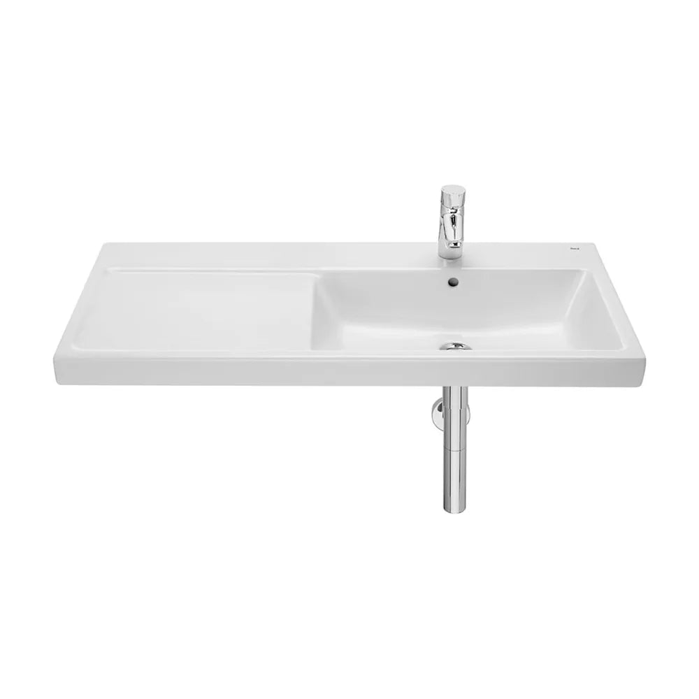 Lavabo mural de porcelana esmaltada de 100 cm con cubeta lateral en acabado blanco Alter Roca - Vista 1