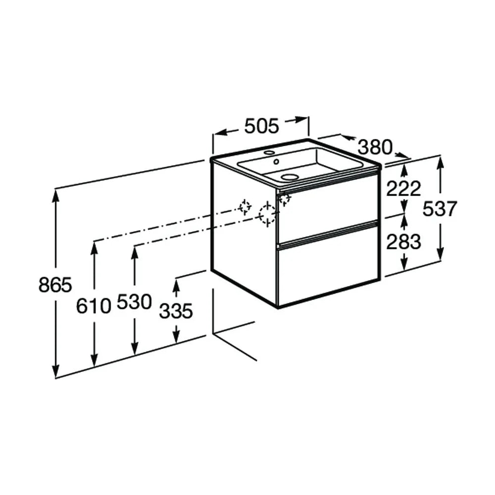 Mueble de Baño Suspendido con Lavabo y 2 Cajones de 50 cm Colección Unik Roble Roca - Vista 3