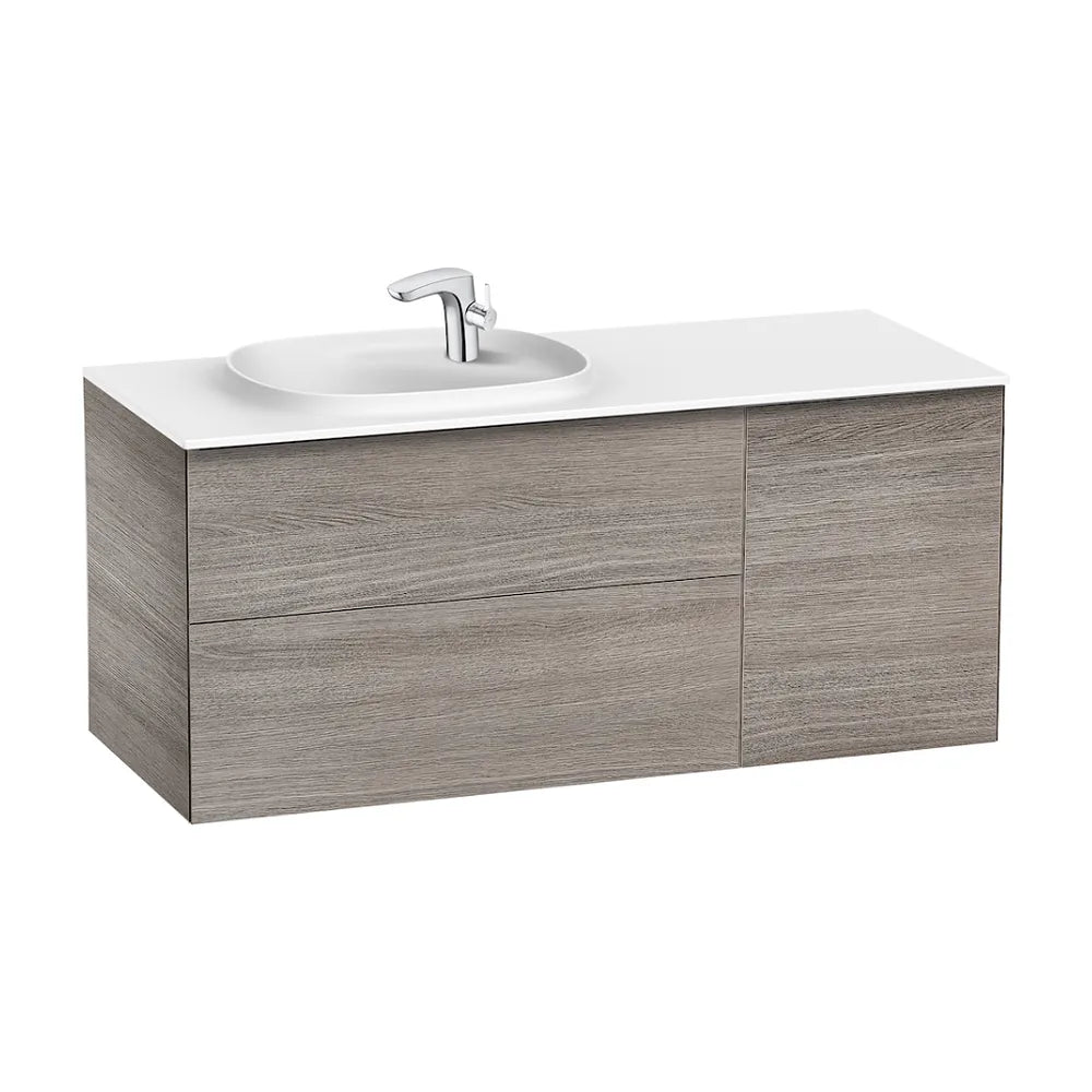 Mueble de baño con lavabo izquierdo de 120 cm de ancho formado por 2 cajones y 1 puerta de color roble Unik Beyond Roca - Vista 1