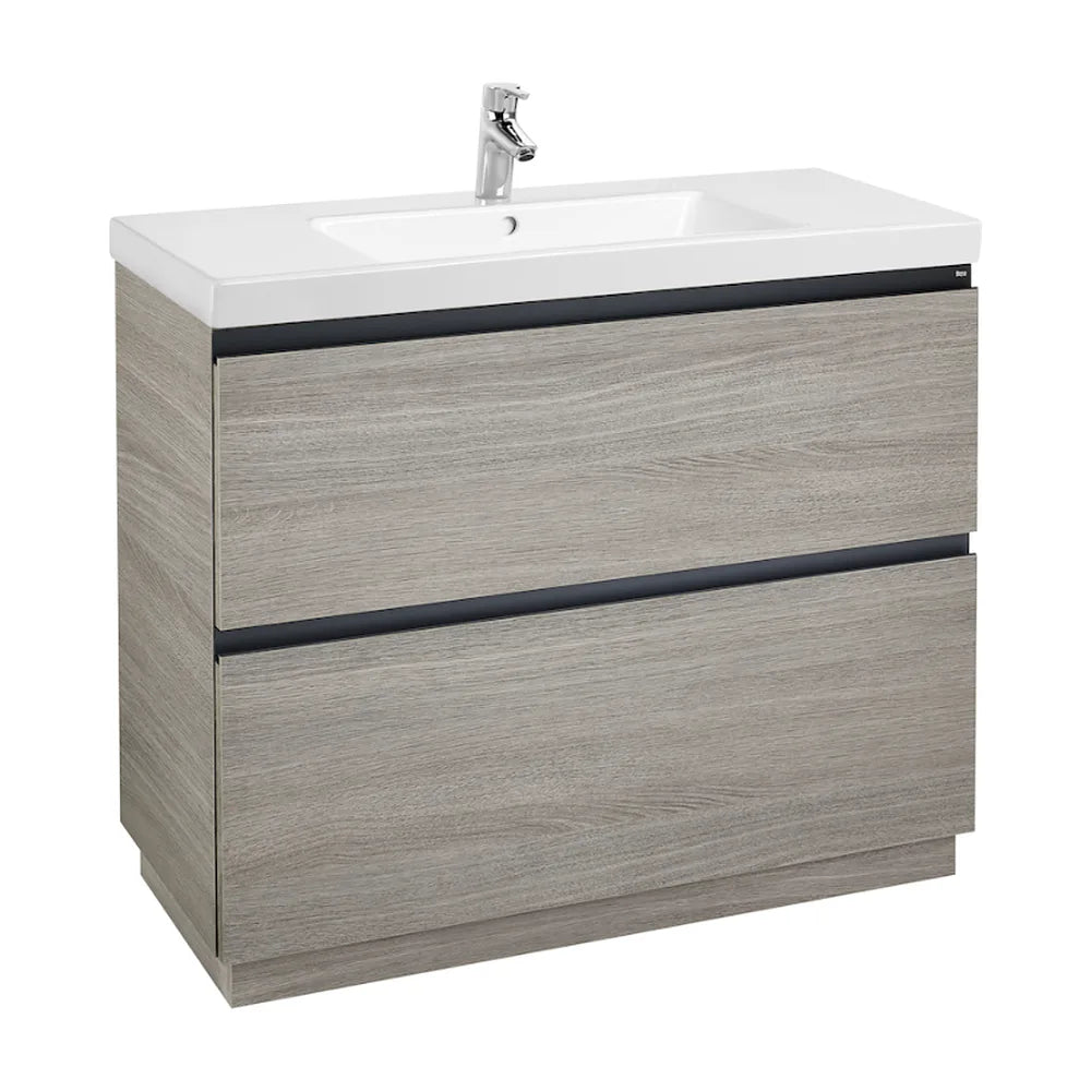 Mueble de baño con lavabo y 2 cajones de 100 cm de ancho color roble Unik Lander Roca - Vista 1