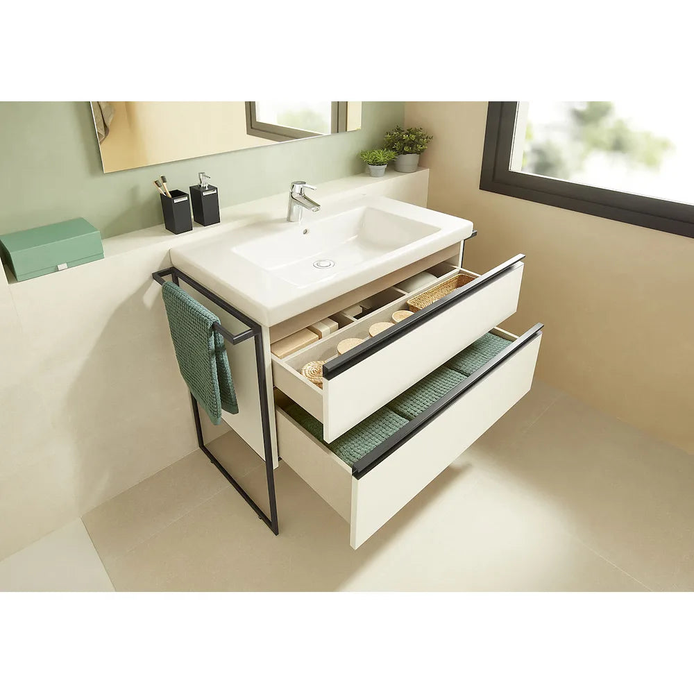 Mueble de baño con lavabo y 2 cajones de 80 cm de ancho con patas de color gris ártico Unik Domi Roca - Vista 2