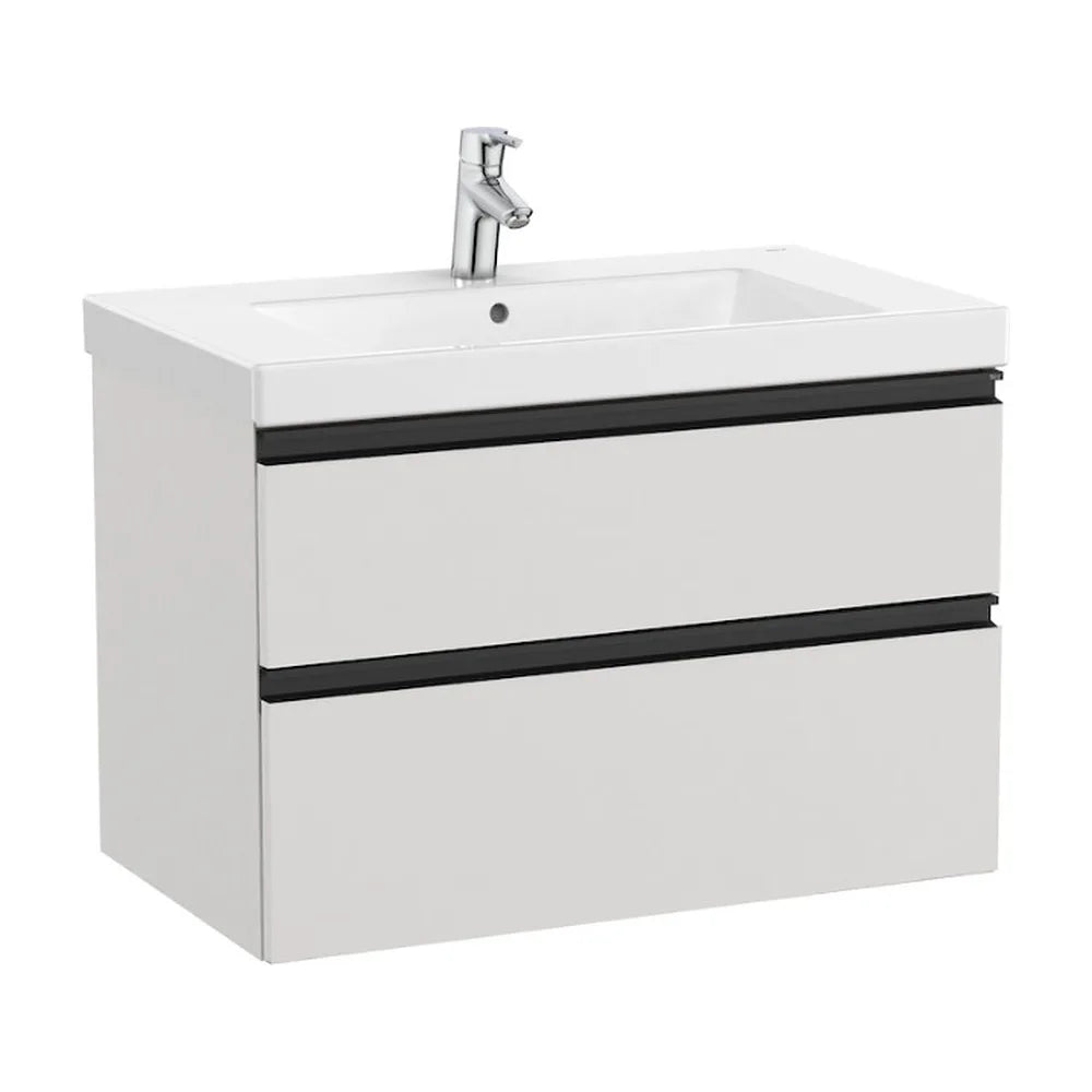 Mueble de baño con lavabo y 2 cajones de 80 cm de ancho con patas de color gris ártico Unik Domi Roca - Vista 1