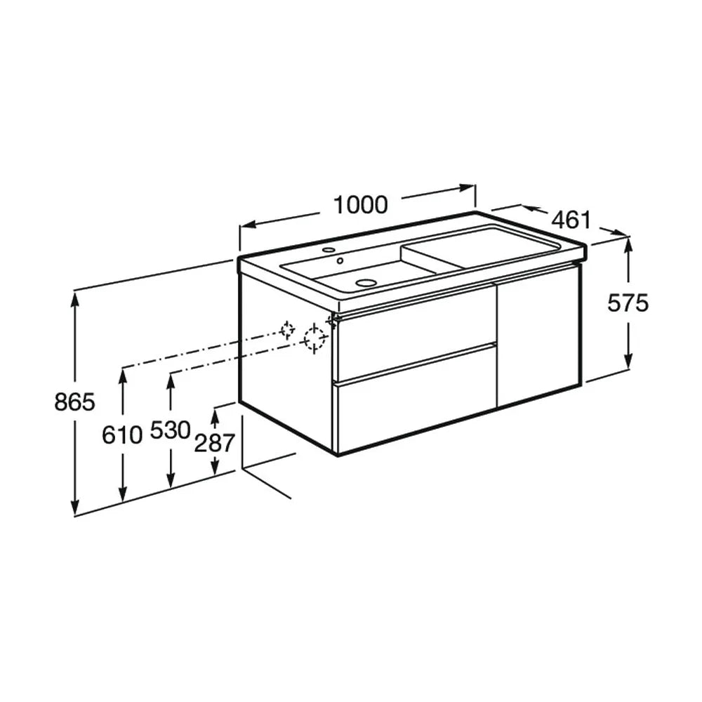 Mueble de Baño con Lavabo Izquierdo Formado por 2 Cajones y 1 Puerta Nórdico Domi de 100 cm Colección Unik Fresno Roca - Vista 4