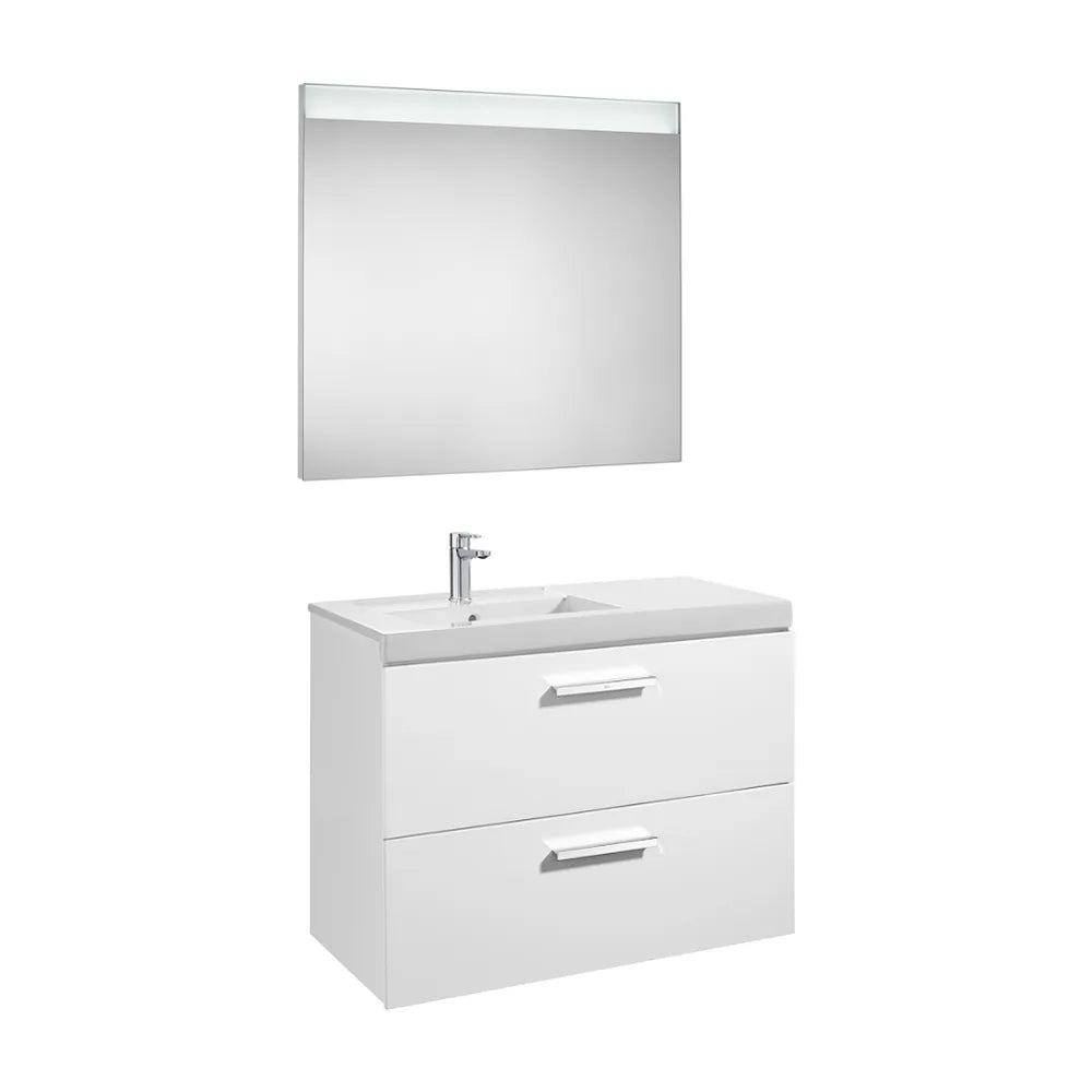 Conjunto de Baño con 2 Cajones y Lavabo Izquierdo de 90 cm Colección Prisma Blanco Brillo Roca - Vista 1