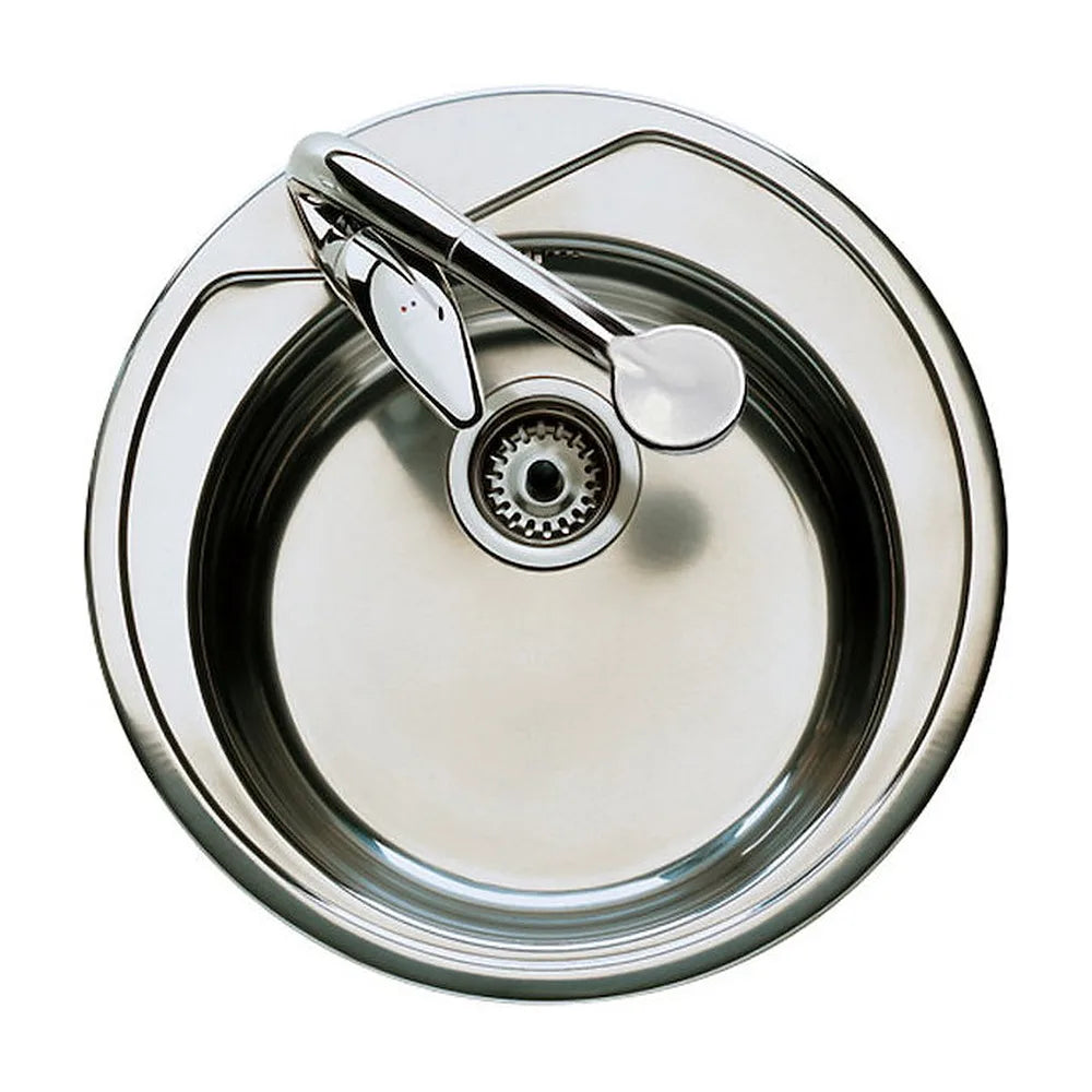 Fregadero de acero inoxidable con diseño circular en acabado color cromo Rueda Roca - Vista 2