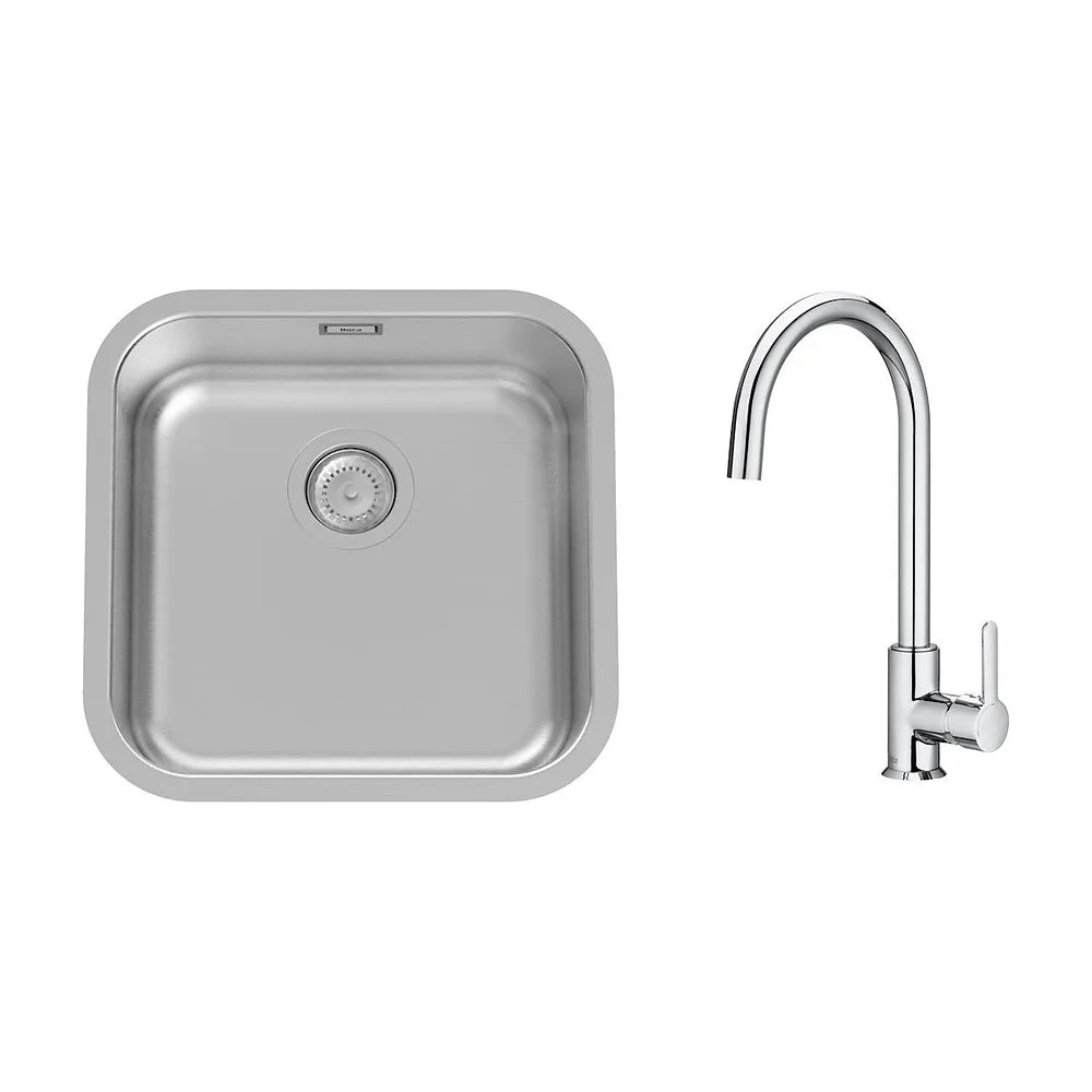 Conjunto de fregadero de acero inoxidable y grifo de cocina monomando Porto Roca - Vista 1